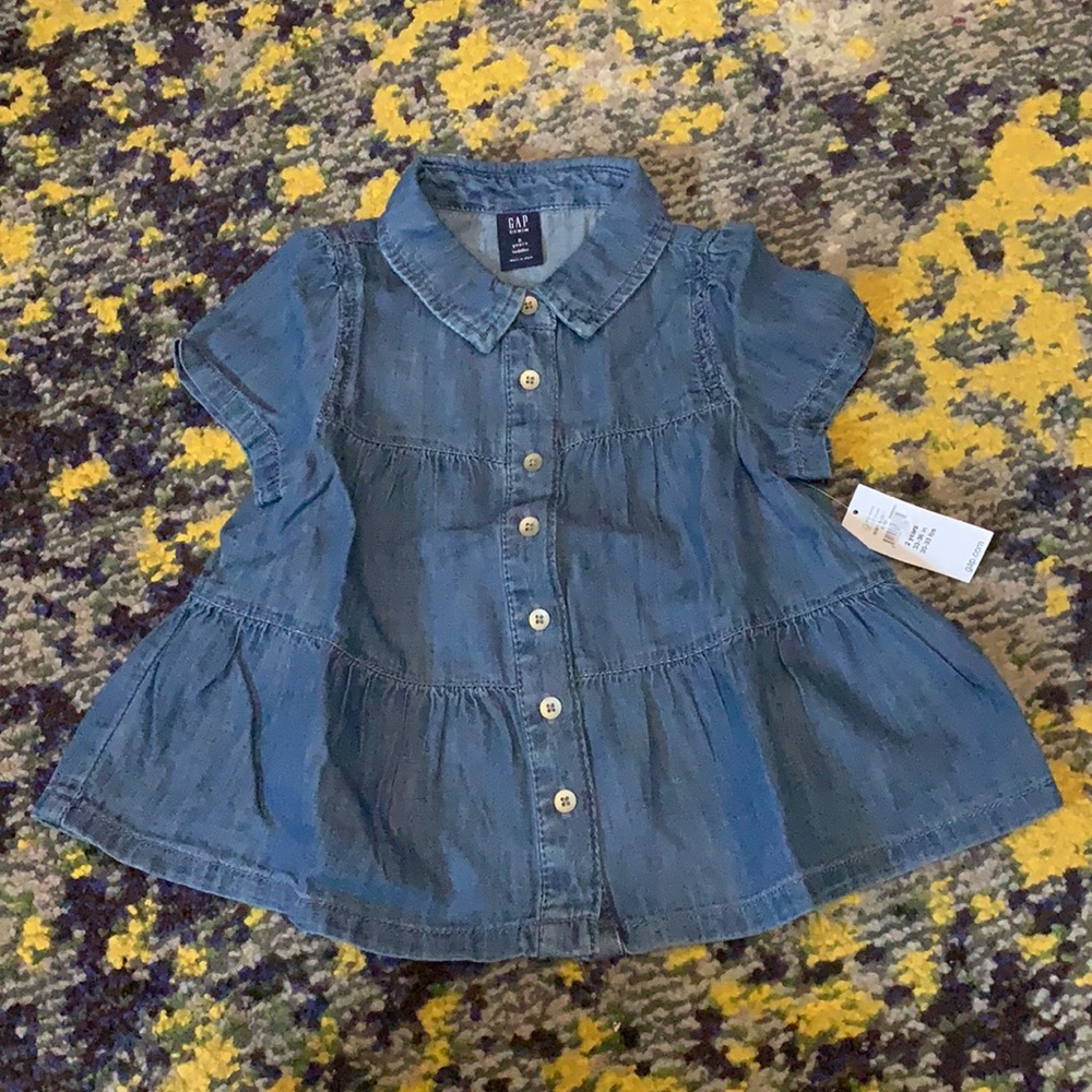 NWT Gap Denim Tiered Short Sleeve Button Down